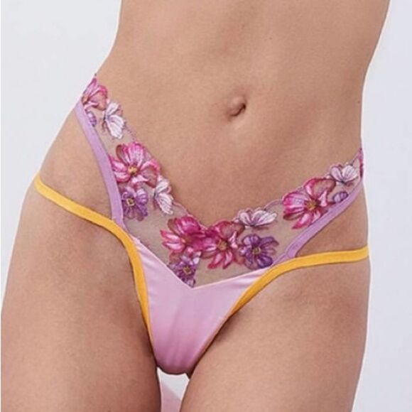 For Love & Lemons Falling Floral Lace Thongs‎ Punch Pink XXS NWT - Picture 6 of 6